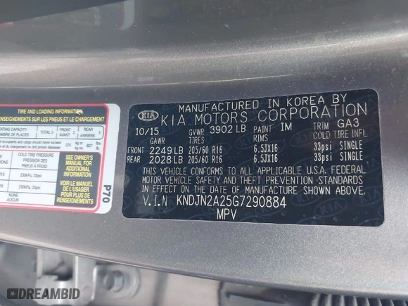 2016 Kia Soul with VIN KNDJN2A25G7290884, listed as a IAAI auction lot 41478121 with NaN miles. Bid and sale history available at carsss.com. Image 9.