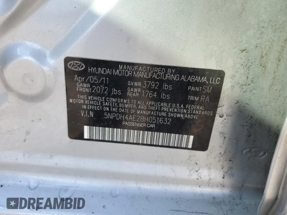 2011 Hyundai Elantra GLS with VIN 5NPDH4AE2BH051632, listed as a Copart auction lot 50066985 with 238,555 mi miles and Salvage Title. Bid and sale history available at carsss.com. Image 13.