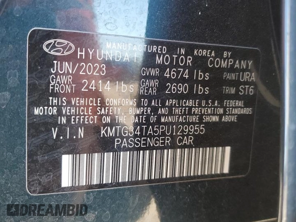 2023 Genesis G70 2.0T with VIN KMTG34TA5PU129955, listed as a Copart auction lot 82980774 with 12,625 mi miles and Salvage Title. Bid and sale history available at DreamBid. Image 13.