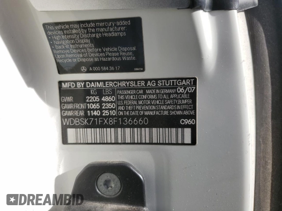 2008 Mercedes-Benz SL 550 z VIN WDBSK71FX8F136660, wystawiony jako Copart lot #53277185 z przebiegiem 74 827 mil mil oraz Szkoda całkowita • Salvage title. Historia ofert i sprzedaży dostępna na DreamBid. Obrazek 12.