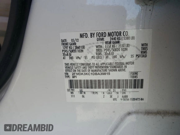 2013 Ford Edge Limited z VIN 2FMDK3KC1DBA39815, wystawiony jako Copart lot #52319795 z przebiegiem 223 758 mil mil oraz Szkoda całkowita • Salvage title. Historia ofert i sprzedaży dostępna na DreamBid. Obrazek 13.