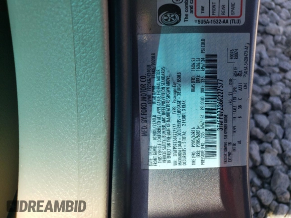 2006 Ford Fusion SE with VIN 3FAFP07Z36R227577, listed as a Copart auction lot 49771195 with 180,738 mi miles and Salvage Title. Bid and sale history available at DreamBid. Image 12.