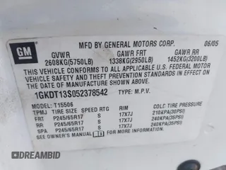 2005 GMC Envoy SLE with VIN 1GKDT13S052378542, listed as a IAAI auction lot 41897213 with 178,355 mi miles. Bid and sale history available at carsss.com. Image 9.