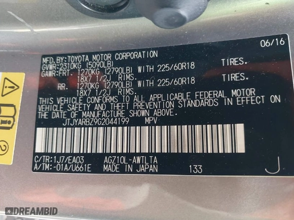 2016 Lexus NX 200t with VIN JTJYARBZ9G2044199, listed as a IAAI auction lot 41568514 with 150,338 mi miles. Bid and sale history available at carsss.com. Image 9.