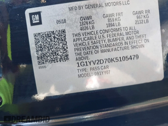 2019 Chevrolet Corvette Grand Sport 1LT z VIN 1G1YV2D70K5105479, wystawiony jako IAAI lot #40877585 z przebiegiem 57 936 mil mil oraz . Historia ofert i sprzedaży dostępna na DreamBid. Obrazek 9.