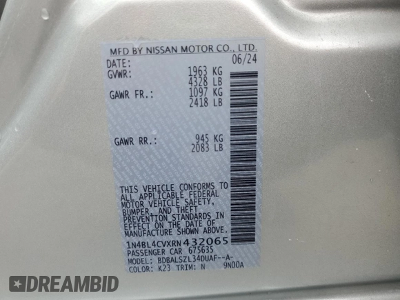 2024 Nissan Altima SR z VIN 1N4BL4CVXRN432065, wystawiony jako Copart lot #58750405 z przebiegiem 21 791 mil mil oraz Czysty tytuł • Clean title. Historia ofert i sprzedaży dostępna na DreamBid. Obrazek 12.