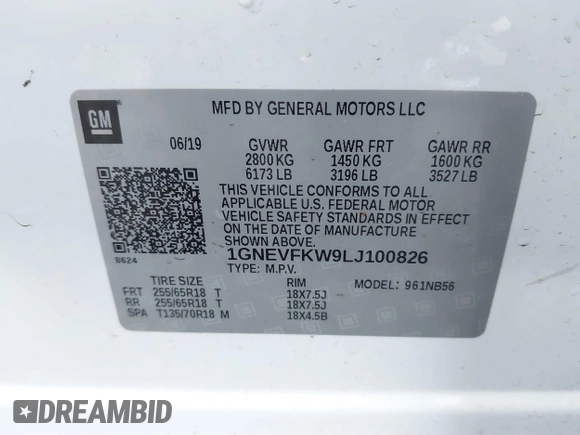 2020 Chevrolet Traverse LS with VIN 1GNEVFKW9LJ100826, listed as a IAAI auction lot 41227311 with 77,327 mi miles. Bid and sale history available at carsss.com. Image 9.