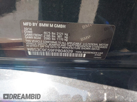 2015 BMW M3 с VIN WBS3C9C59FP804029, выставлен на аукционе IAAI как лот 42438618 с пробегом 109 817 миль миль и . История ставок и продаж доступна на DreamBid. Изображение 9.