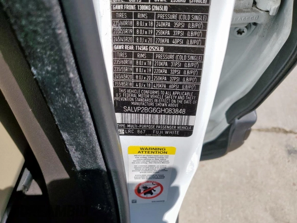 2016 Land Rover Range Rover Evoque SE with VIN SALVP2BG6GH083848, listed as a Copart auction lot 64653355 with 85,522 mi miles and Salvage title. Bid and sale history available at DreamBid. Image 13.