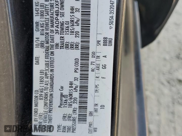 2015 Ford Fiesta SE z VIN 3FADP4BJXFM146122, wystawiony jako Copart lot #59998625 z przebiegiem 114 191 mil mil oraz Czysty tytuł • Clean title. Historia ofert i sprzedaży dostępna na DreamBid. Obrazek 12.