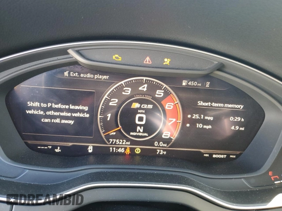 2018 Audi SQ5 Prestige with VIN WA1C4AFY9J2209340, listed as a Copart auction lot 75525344 with 77,522 mi miles and Salvage Title. Bid and sale history available at DreamBid. Image 9.