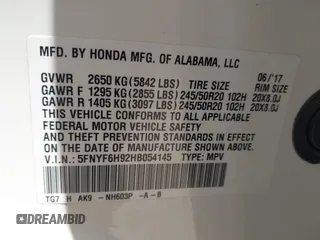 2017 Honda Pilot Touring with VIN 5FNYF6H92HB054145, listed as a IAAI auction lot 42200391 with 70,096 mi miles and . Bid and sale history available at DreamBid. Image 9.