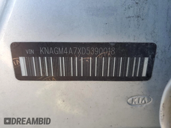 2013 Kia Optima LX with VIN KNAGM4A7XD5390018, listed as a Copart auction lot 53112915 with 0 mi miles and Salvage Title. Bid and sale history available at carsss.com. Image 14.