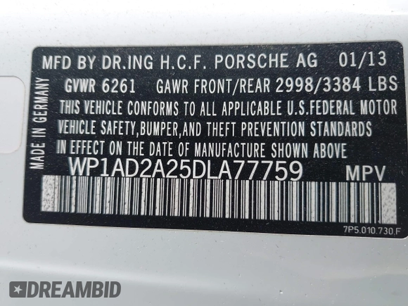 2013 Porsche Cayenne GTS with VIN WP1AD2A25DLA77759, listed as a IAAI auction lot 42316241 with 212,034 mi miles and . Bid and sale history available at DreamBid. Image 9.