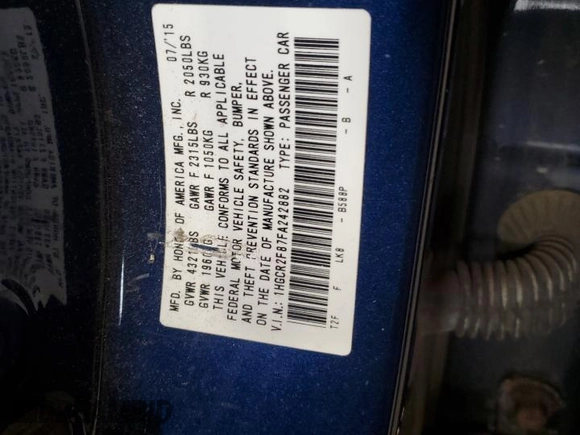 2015 Honda Accord EX-L with VIN 1HGCR2F87FA242882, listed as a Copart auction lot 60614275 with 140,304 mi miles and Salvage title. Bid and sale history available at DreamBid. Image 13.