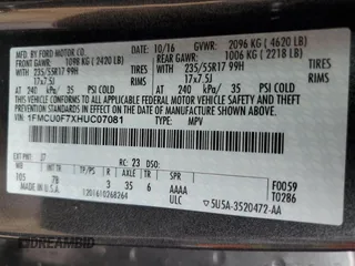 2017 Ford Escape S z VIN 1FMCU0F7XHUC07081, wystawiony jako Copart lot #55094775 z przebiegiem 43 552 mil mil oraz Szkoda całkowita • Salvage title. Historia ofert i sprzedaży dostępna na DreamBid. Obrazek 13.