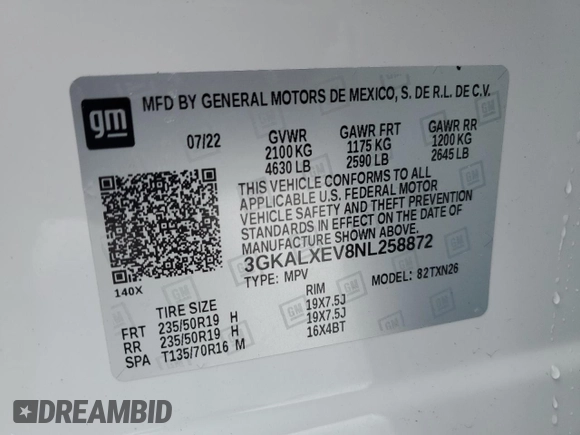 2022 GMC Terrain Denali with VIN 3GKALXEV8NL258872, listed as a Copart auction lot 44322235 with 13,411 mi miles and Salvage title. Bid and sale history available at DreamBid. Image 13.