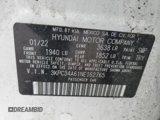 2022 Hyundai Accent Limited with VIN 3KPC34A61NE162765, listed as a Copart auction lot 61811074 with 36,281 mi miles and Salvage Title. Bid and sale history available at carsss.com. Image 13.