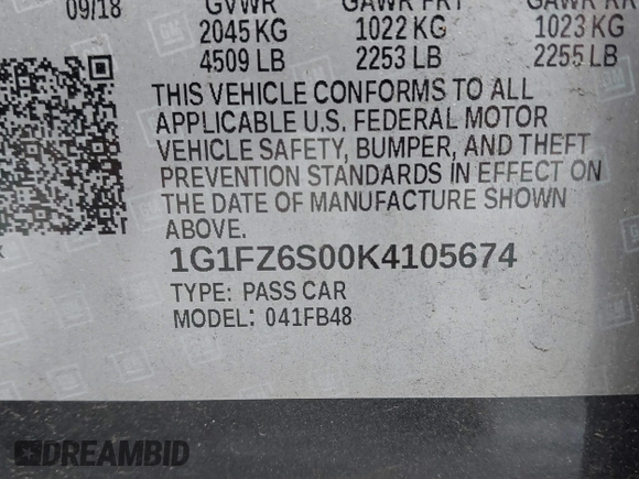 2019 Chevrolet Bolt EV Premier with VIN 1G1FZ6S00K4105674, listed as a IAAI auction lot 42426020 with 39,221 mi miles and . Bid and sale history available at DreamBid. Image 9.