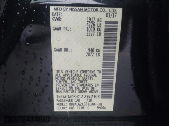 2017 Nissan Altima S z VIN 1N4AL3AP8HC226263, wystawiony jako IAAI lot #41304326 z przebiegiem 150 556 mil mil oraz . Historia ofert i sprzedaży dostępna na DreamBid. Obrazek 9.