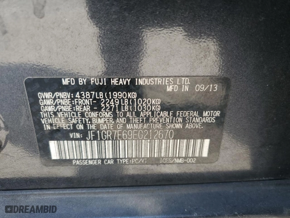 2014 Subaru Impreza Wagon WRX WRX Premium with VIN JF1GR7E69EG212670, listed as a Copart auction lot 51819094 with 139,880 mi miles and Salvage Title. Bid and sale history available at carsss.com. Image 12.
