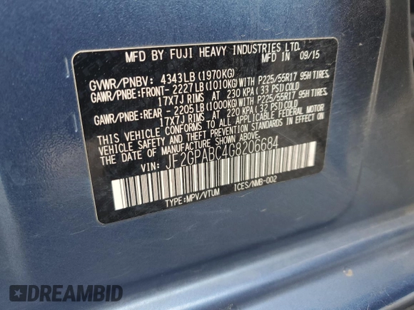 2016 Subaru Crosstrek Premium z VIN JF2GPABC4G8206684, wystawiony jako Copart lot #56906215 z przebiegiem 87 902 mil mil oraz Szkoda całkowita • Salvage title. Historia ofert i sprzedaży dostępna na DreamBid. Obrazek 13.