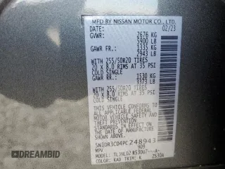 2023 Nissan Pathfinder SL with VIN 5N1DR3CD4PC248943, listed as a Copart auction lot 50991295 with 17,160 mi miles and Salvage title. Bid and sale history available at DreamBid. Image 13.