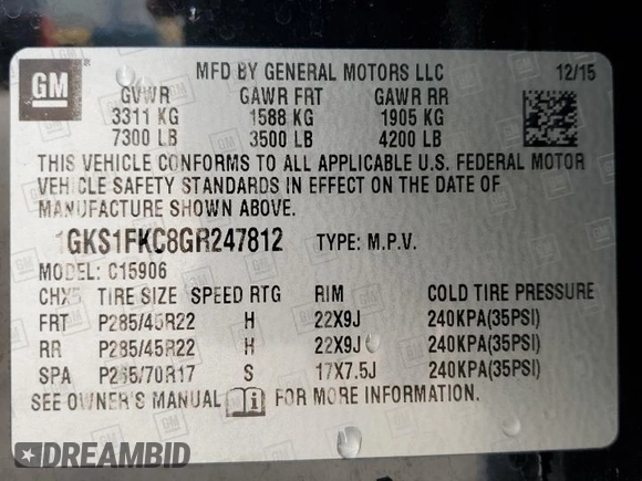 2016 GMC Yukon XL SLE with VIN 1GKS1FKC8GR247812, listed as a Copart auction lot 45043655 with 151,045 mi miles and Salvage Title. Bid and sale history available at carsss.com. Image 14.