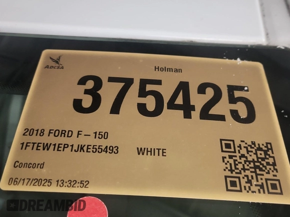 2018 Ford F-150 XL with VIN 1FTEW1EP1JKE55493, listed as a IAAI auction lot 42666714 with 104,452 mi miles and . Bid and sale history available at DreamBid. Image 10.