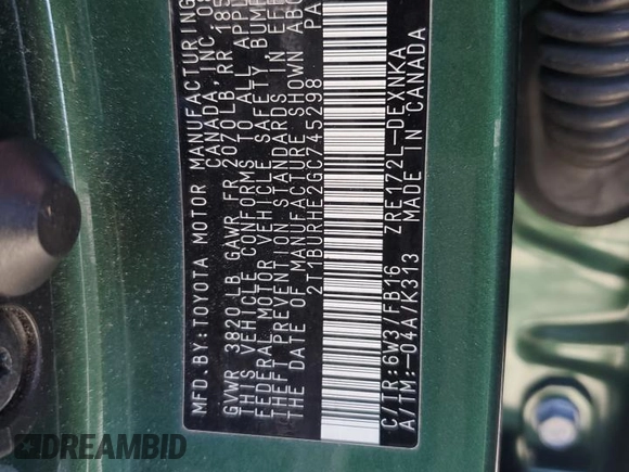 2016 Toyota Corolla L z VIN 2T1BURHE2GC745298, wystawiony jako Copart lot #63332605 z przebiegiem 55 519 mil mil oraz Szkoda całkowita • Salvage title. Historia ofert i sprzedaży dostępna na DreamBid. Obrazek 12.
