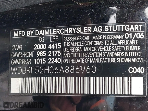 2006 Mercedes-Benz C 230 Sport with VIN WDBRF52H06A886960, listed as a IAAI auction lot 41869341 with 156,742 mi miles and . Bid and sale history available at carsss.com. Image 9.