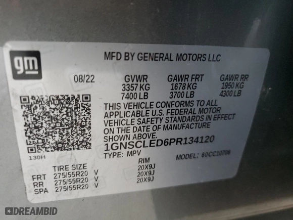 2023 Chevrolet Tahoe Commercial with VIN 1GNSCLED6PR134120, listed as a Copart auction lot 48816675 with 9,464 mi miles and Salvage Title. Bid and sale history available at carsss.com. Image 13.