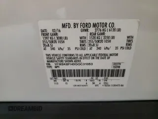 2016 Ford Explorer Limited z VIN 1FM5K8FH0GGC31053, wystawiony jako Copart lot #58266625 z przebiegiem 70 227 mil mil oraz Szkoda całkowita • Salvage title. Historia ofert i sprzedaży dostępna na DreamBid. Obrazek 14.