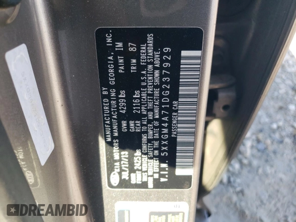 2013 Kia Optima LX with VIN 5XXGM4A71DG237929, listed as a Copart auction lot 50972955 with 210,351 mi miles and Salvage Title. Bid and sale history available at carsss.com. Image 13.