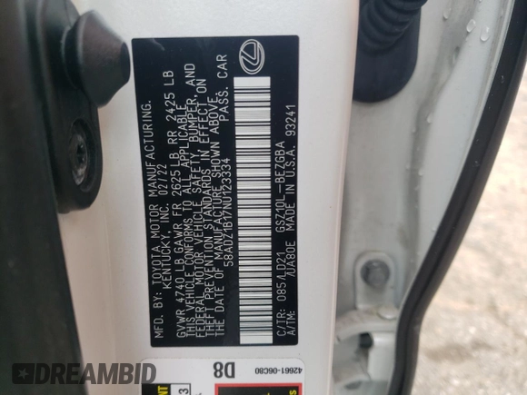 2022 Lexus ES 350 z VIN 58ADZ1B17NU123334, wystawiony jako Copart lot #50941185 z przebiegiem 49 065 mil mil oraz Szkody całkowita. Historia ofert i sprzedaży dostępna na DreamBid. Obrazek 12.