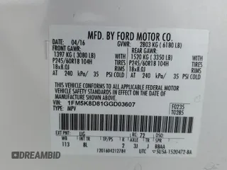 2016 Ford Explorer XLT z VIN 1FM5K8D81GGD03607, wystawiony jako Copart lot #51495595 z przebiegiem 96 570 mil mil oraz Szkoda całkowita • Salvage title. Historia ofert i sprzedaży dostępna na DreamBid. Obrazek 15.