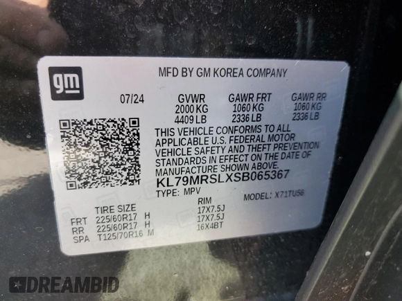 2025 Chevrolet TrailBlazer LT with VIN KL79MRSLXSB065367, listed as a Copart auction lot 55055155 with 12,986 mi miles and Clean Title. Bid and sale history available at DreamBid. Image 13.