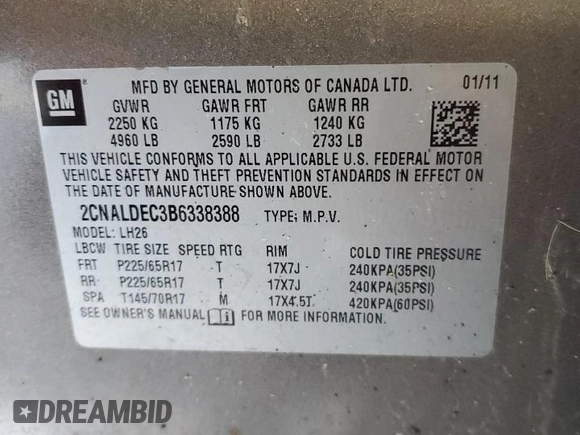 2011 Chevrolet Equinox LT w/1LT with VIN 2CNALDEC3B6338388, listed as a Copart auction lot 87451944 with 221,813 mi miles and Salvage Title. Bid and sale history available at carsss.com. Image 14.