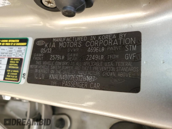 2014 Kia Cadenza Premium with VIN KNALN4D77E5126487, listed as a Copart auction lot 75335474 with 0 mi miles and Salvage Title. Bid and sale history available at carsss.com. Image 14.