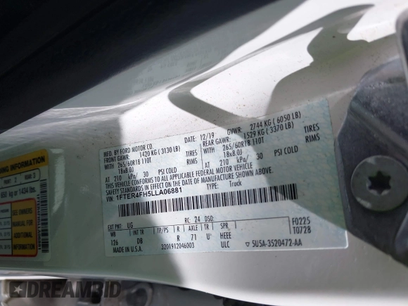 2020 Ford Ranger XL z VIN 1FTER4FH5LLA06881, wystawiony jako IAAI lot #42609473 z przebiegiem 46 128 mil mil oraz . Historia ofert i sprzedaży dostępna na DreamBid. Obrazek 9.