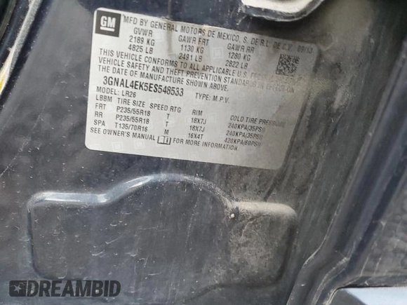 2014 Chevrolet Captiva Sport LTZ with VIN 3GNAL4EK5ES548533, listed as a Copart auction lot 73232824 with 144,836 mi miles and Clean Title. Bid and sale history available at DreamBid. Image 12.
