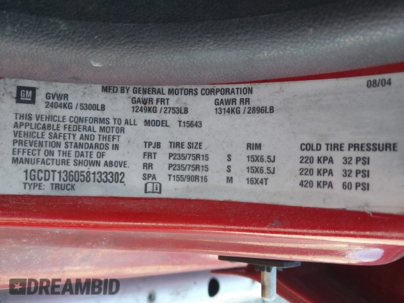 2005 Chevrolet Colorado 1SF LS Z71 with VIN 1GCDT136058133302, listed as a IAAI auction lot 41692590 with 167,071 mi miles. Bid and sale history available at carsss.com. Image 9.