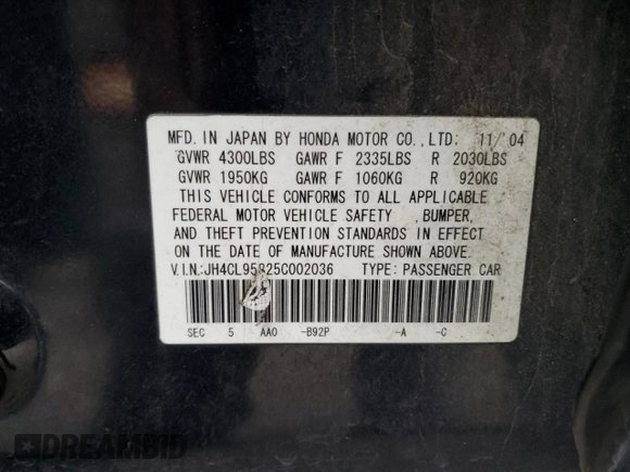 2005 Acura TSX z VIN JH4CL95825C002036, wystawiony jako Copart lot #82377794 z przebiegiem 268 933 mil mil oraz Szkoda całkowita • Salvage title. Historia ofert i sprzedaży dostępna na DreamBid. Obrazek 12.