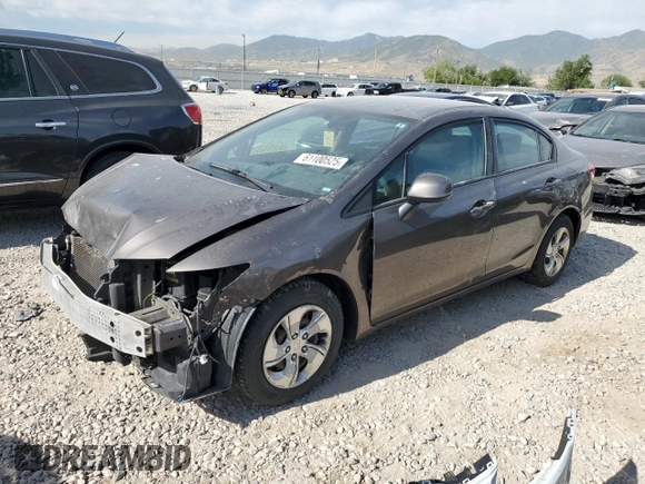 2013 Honda Civic LX with VIN 2HGFB2F57DH582216, listed as a Copart auction lot 61100525 with 165,292 mi miles and Salvage title. Bid and sale history available at DreamBid. Image 1.