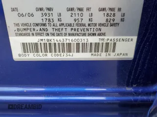 2007 Mazda 3 S Sport with VIN JM1BK144371600313, listed as a Copart auction lot 72448064 with 166,494 mi miles and Salvage Title. Bid and sale history available at DreamBid. Image 12.