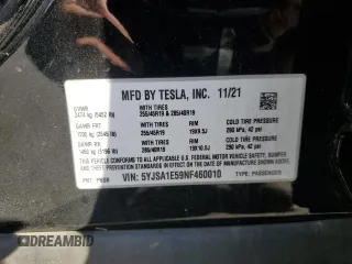 2022 Tesla Model S with VIN 5YJSA1E59NF460010, listed as a Copart auction lot 42797455 with Not provided miles and Salvage title. Bid and sale history available at DreamBid. Image 16.