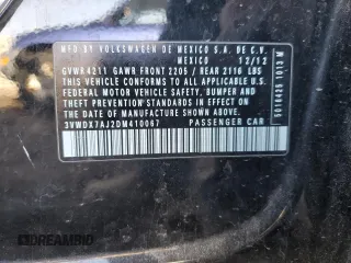 2013 Volkswagen Jetta SE z VIN 3VWDX7AJ2DM410067, wystawiony jako Copart lot #47896305 z przebiegiem 124 947 mil mil oraz Szkoda całkowita • Salvage title. Historia ofert i sprzedaży dostępna na DreamBid. Obrazek 12.