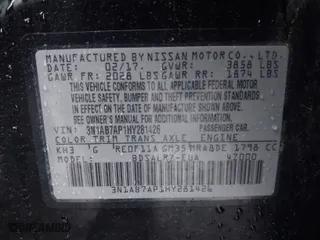 2017 Nissan Sentra SV with VIN 3N1AB7AP1HY281426, listed as a IAAI auction lot 41000477 with 129,720 mi miles. Bid and sale history available at carsss.com. Image 9.