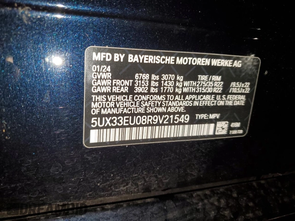 2024 BMW X5 M60i with VIN 5UX33EU08R9V21549, listed as a Copart auction lot 84082814 with 0 mi miles and Salvage Title. Bid and sale history available at carsss.com. Image 15.