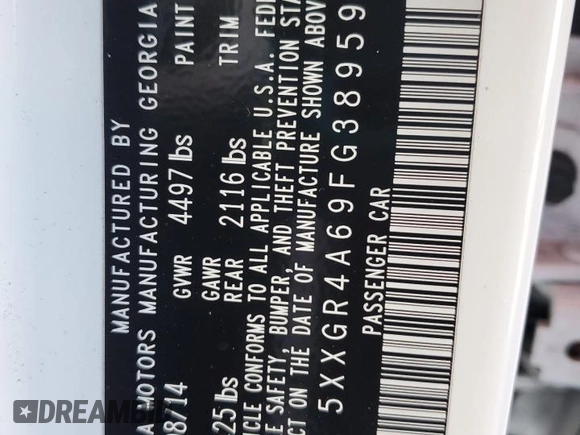 2015 Kia Optima SXL Turbo with VIN 5XXGR4A69FG389596, listed as a Copart auction lot 42535615 with Not Provided miles and Salvage Title. Bid and sale history available at DreamBid. Image 14.
